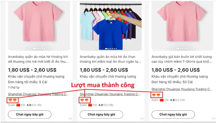 Chọn những shop có nhiều biểu tượng lượt mua thành công 