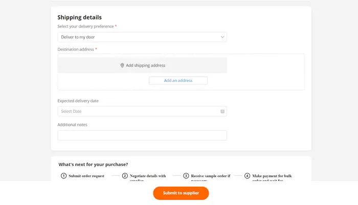 Nhập chính xác địa chỉ nhận hàng và nhấn chọn “Submit to supplier” 