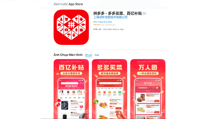 Bước 1 của cách mua hàng trên Pinduoduo: Tải app Pinduoduo trên Android và iOS