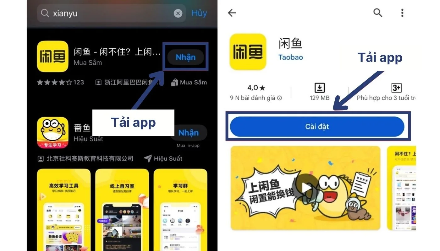 Bước 1: Xianyu app download và cài đặt trên thiết bị điện thoại