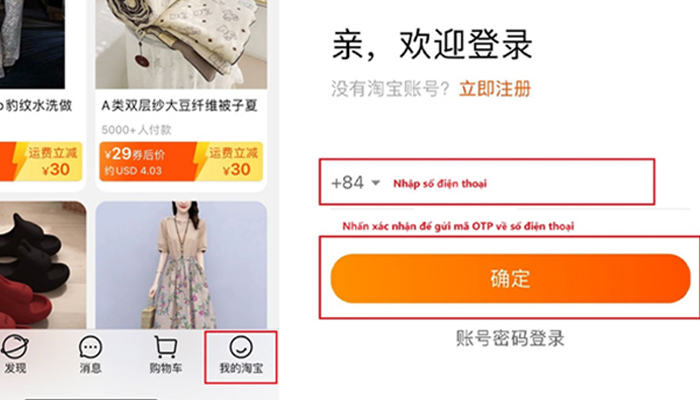 Tạo tài khoản trên Taobao (áp dụng cho cả web và app điện thoại)