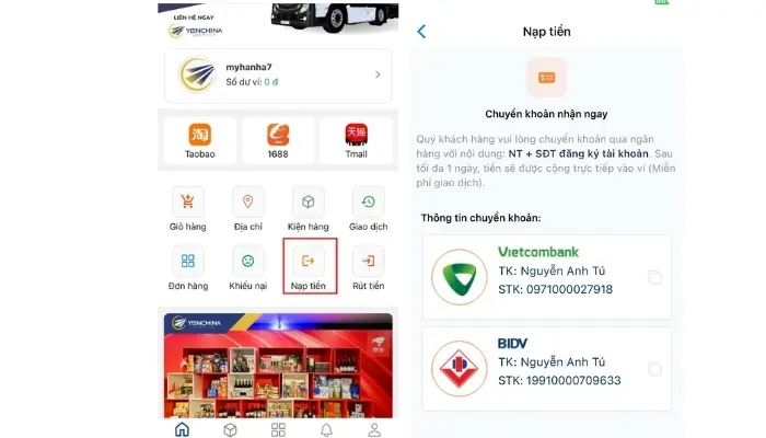 Bước 3: Nạp tiền vào ví