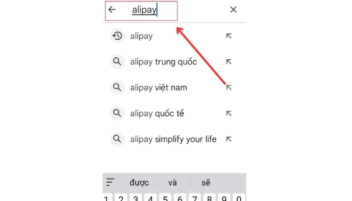Tìm kiếm ứng dụng Alipay