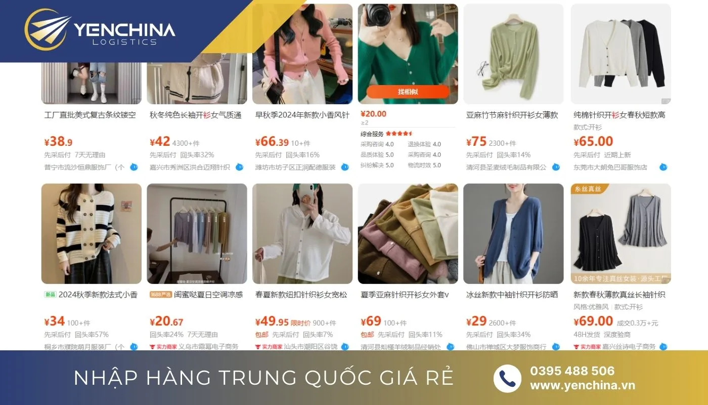 Đặt Cardigan Trung Quốc trên các sàn TMĐT