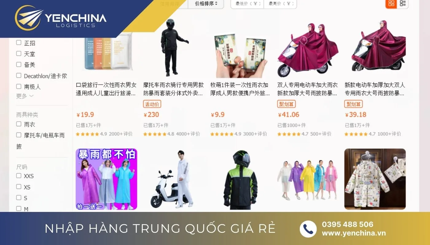 Mua áo mưa nội địa Trung trên Taobao