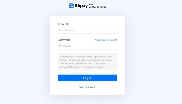 Đăng nhập tài khoản Alipay bằng địa chỉ email và mật khẩu