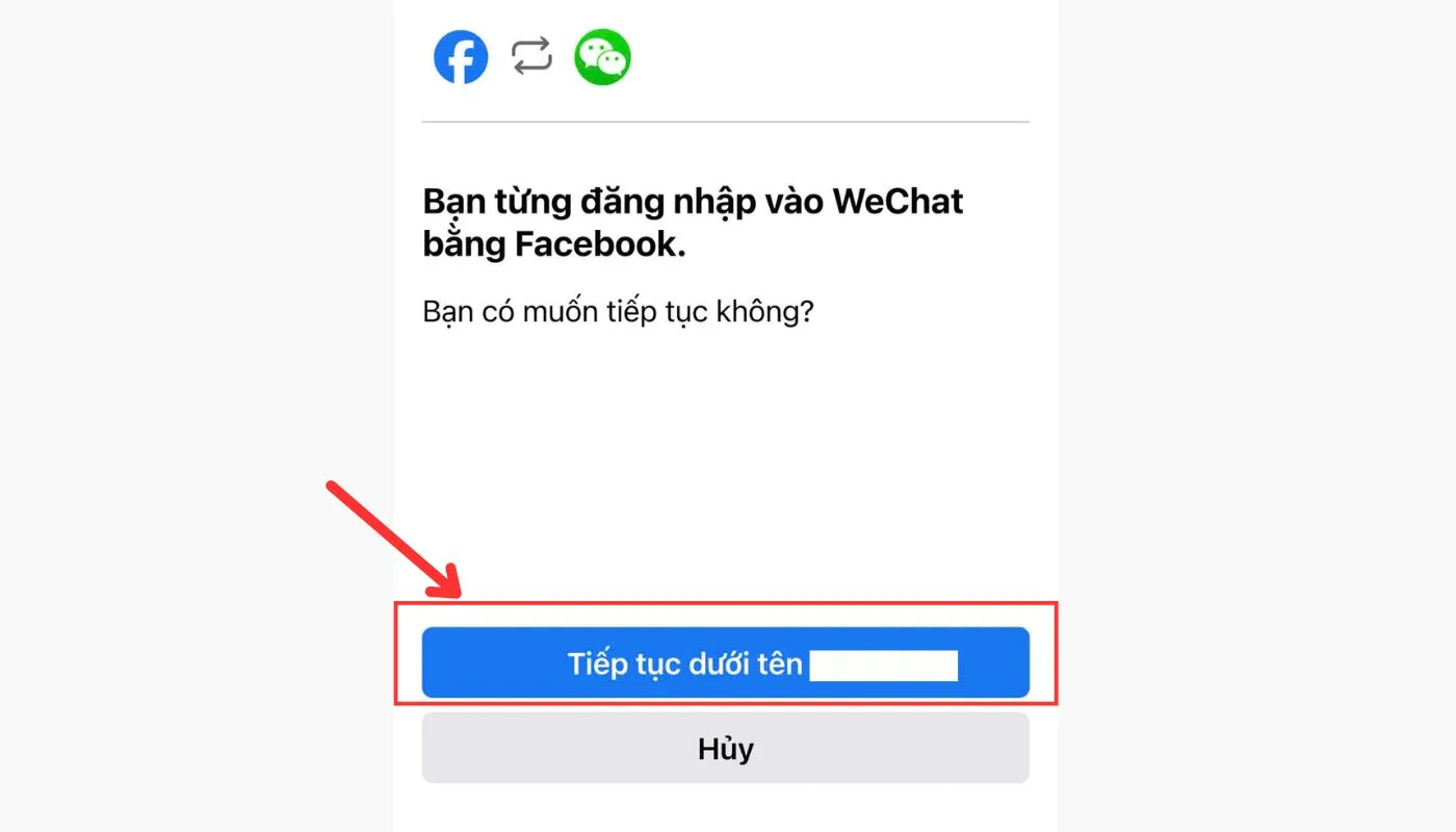 Đồng ý đăng nhập Wechat bằng tài khoản Facebook