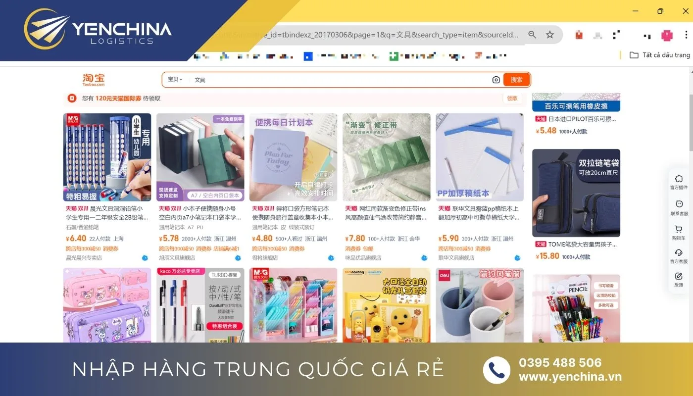 Link order hàng văn phòng phẩm Trung Quốc trên Taobao