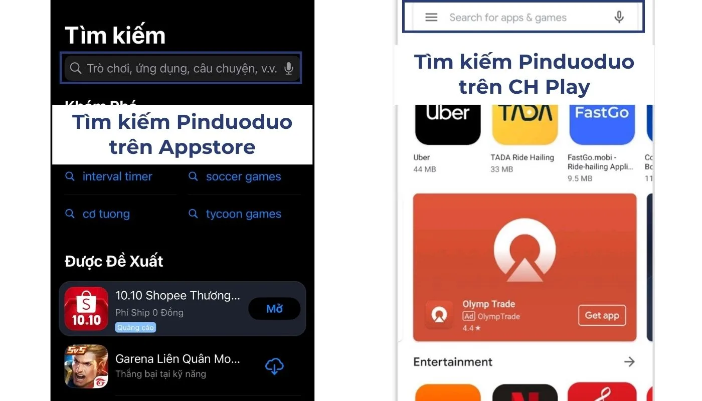 Bước 2 của cách tải Pinduoduo Android và iOS: Tìm app Pinduoduo