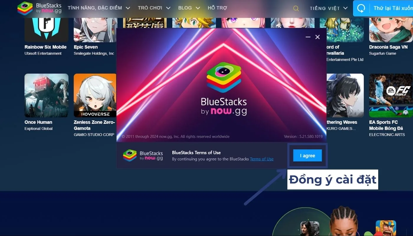 Nhấn chọn “I agree” cài đặt BlueStacks để tiến hành cách tải app Pinduoduo trên máy tính