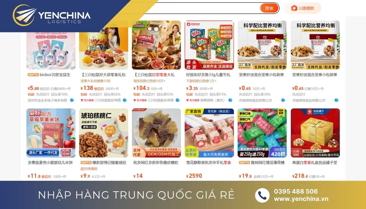 Đặt sỉ hàng bim bim khổng lồ trên các sàn thương mại điện tử Trung Quốc