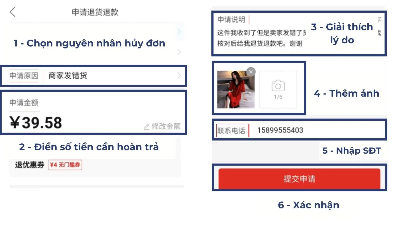 Bước 3: Xác nhận thông tin hủy đơn hàng