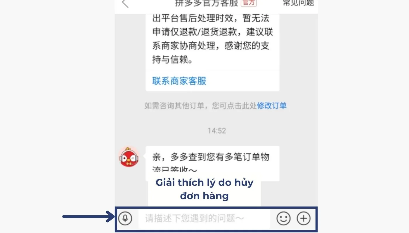 Bước 4 trong hướng dẫn huỷ đơn hàng trên Pinduoduo