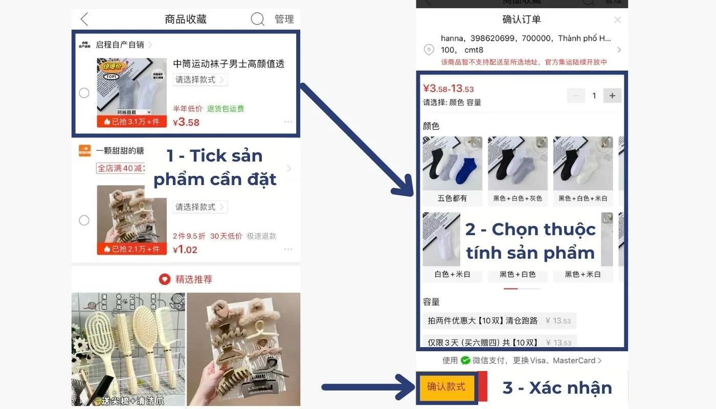 Cách thêm vào giỏ hàng Pinduoduo thuộc tính sản phẩm