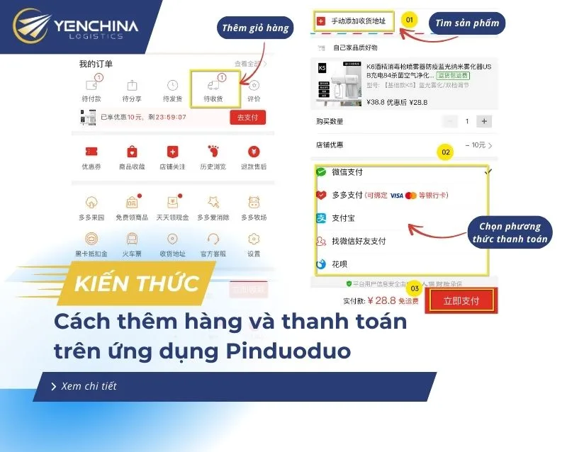 Cách thêm hàng vào giỏ Pinduoduo