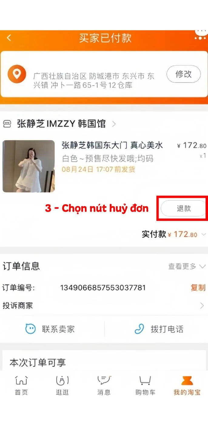 Bước 3: Chọn lý do hủy đơn