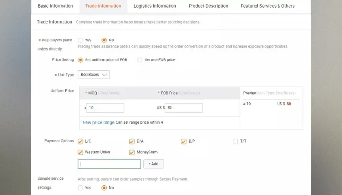 Bước 2 của cách đăng ký bán hàng trên Alibaba