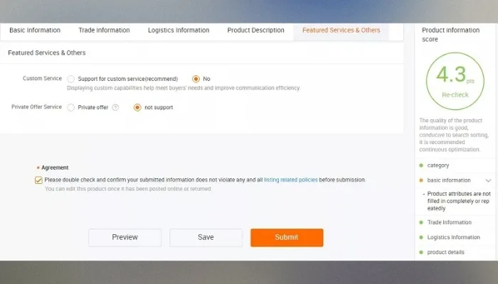 Nhấn vào mục “Submit” để Alibaba bắt đầu kiểm duyệt