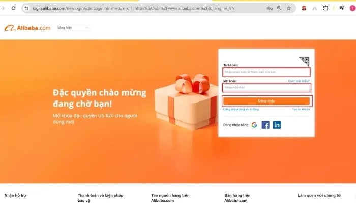 Bước 2: Nhập thông tin tài khoản đã đăng ký