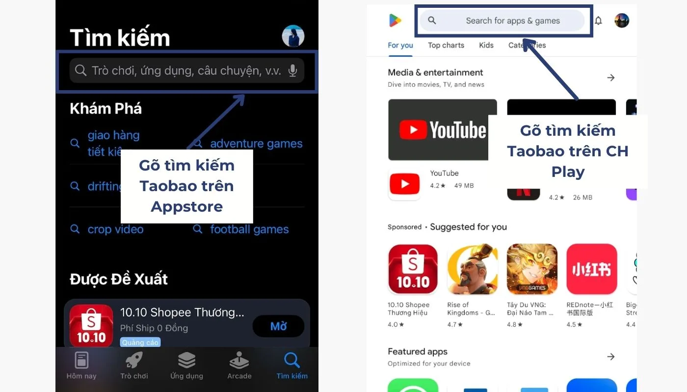 Bước 2 của cách tải app Taobao tiếng Việt trên Android và iOS