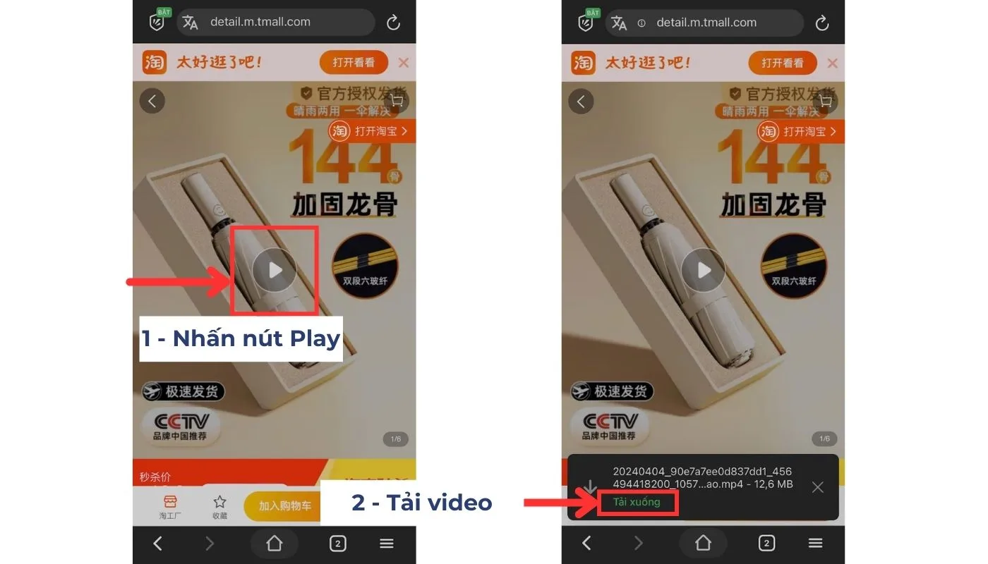 Bước kế tiếp của cách tải video trên Taobao