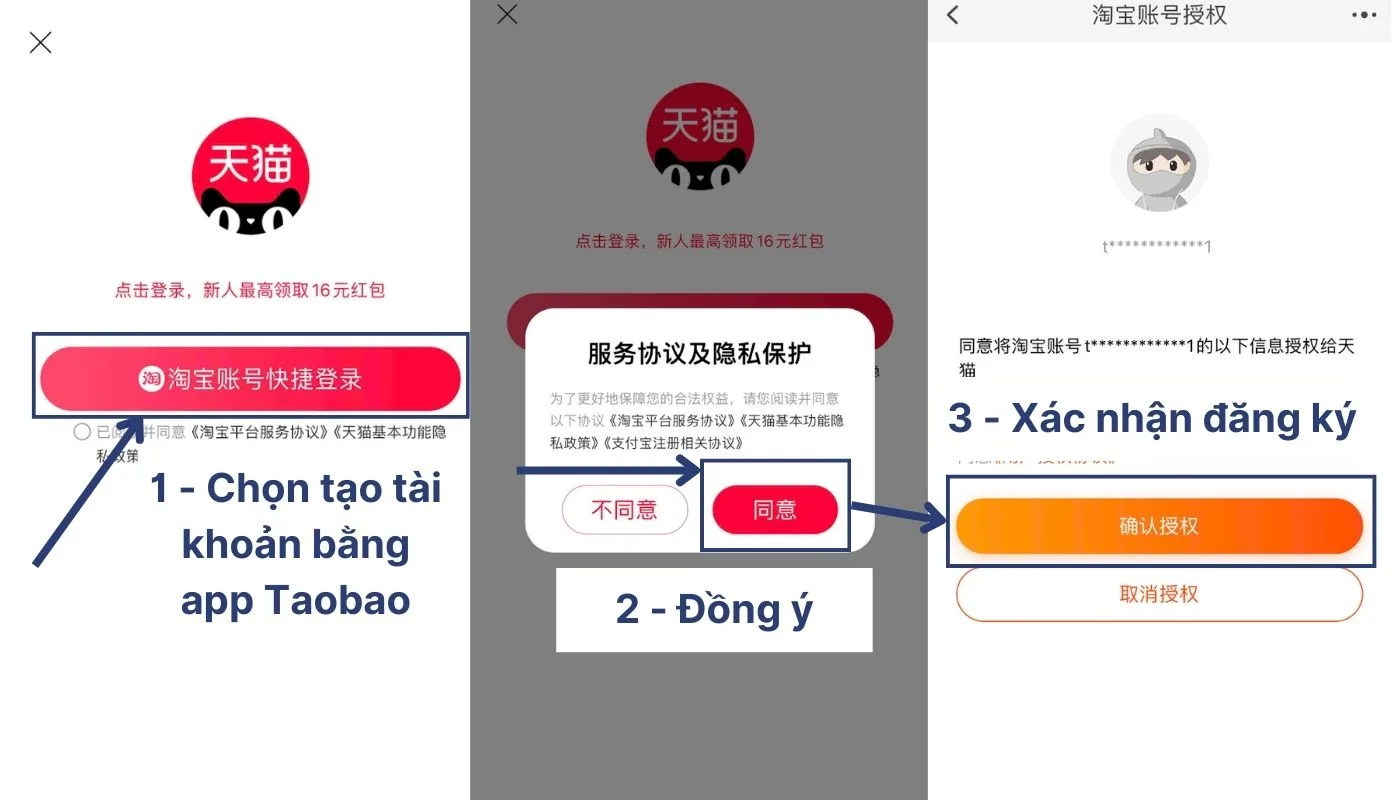 Bước 3 của hướng dẫn tạo tài khoản Tmall trên điện thoại