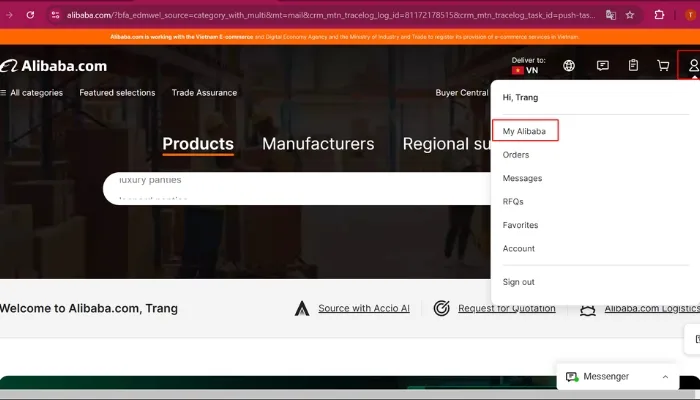 Truy cập vào My Alibaba để kiểm tra lại thông tin doanh nghiệp