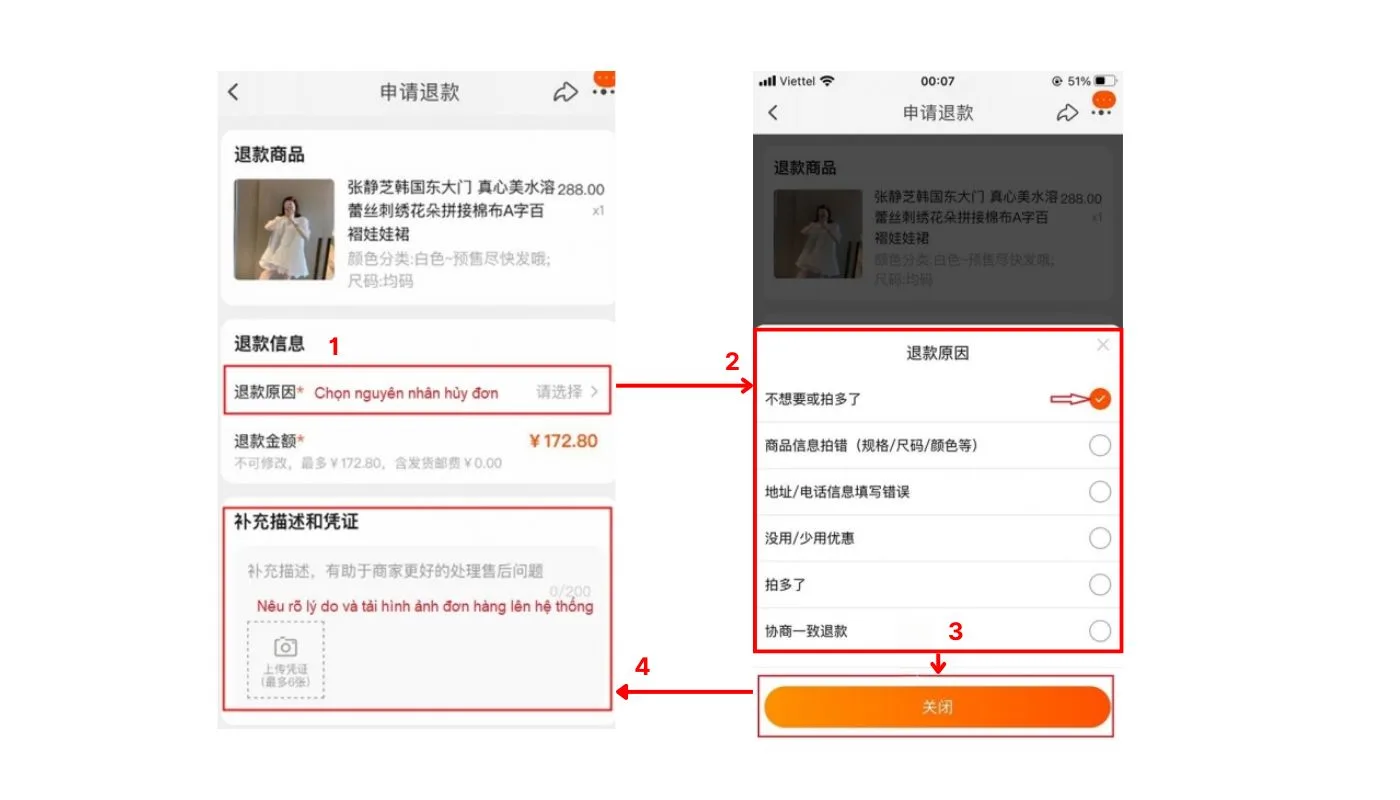 Bước 4 của hướng dẫn huỷ đơn hàng trên Taobao