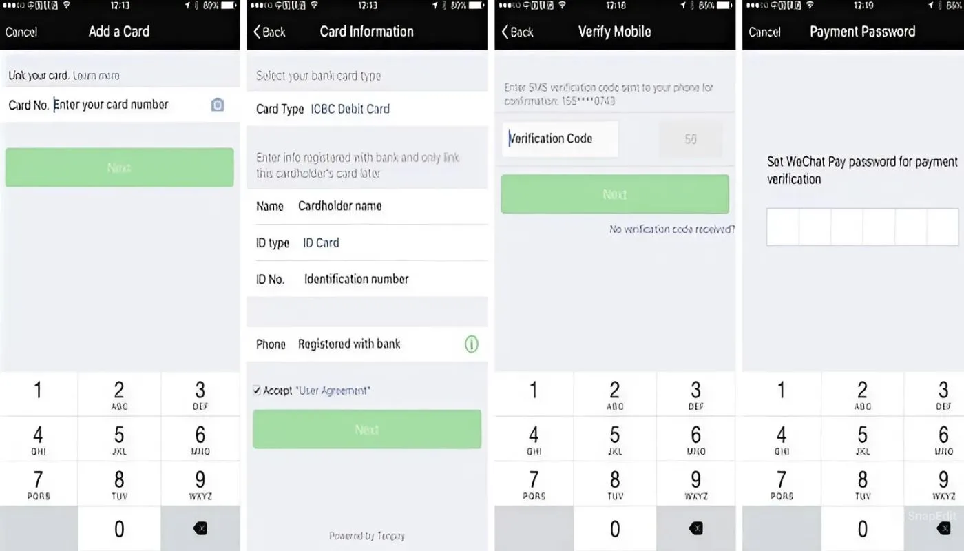 Nhập thẻ ngân hàng theo hướng dẫn của WeChat Pay