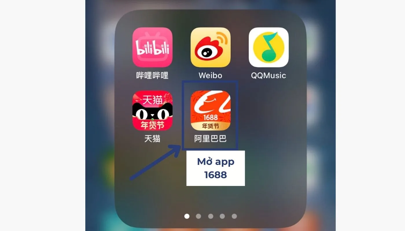Mở app 1688 đã tải về điện thoại và đăng nhập tài khoản mua hàng