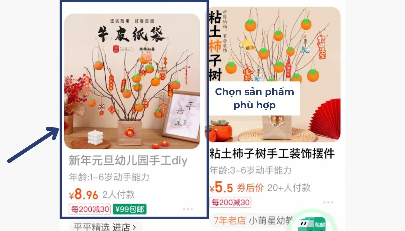 Chọn sản phẩm cần đặt mua trên sàn Taobao