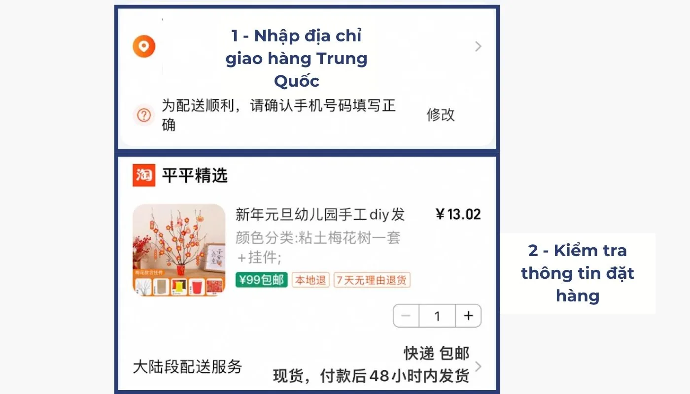 Nhập địa chỉ giao hàng và kiểm tra thông tin sản phẩm