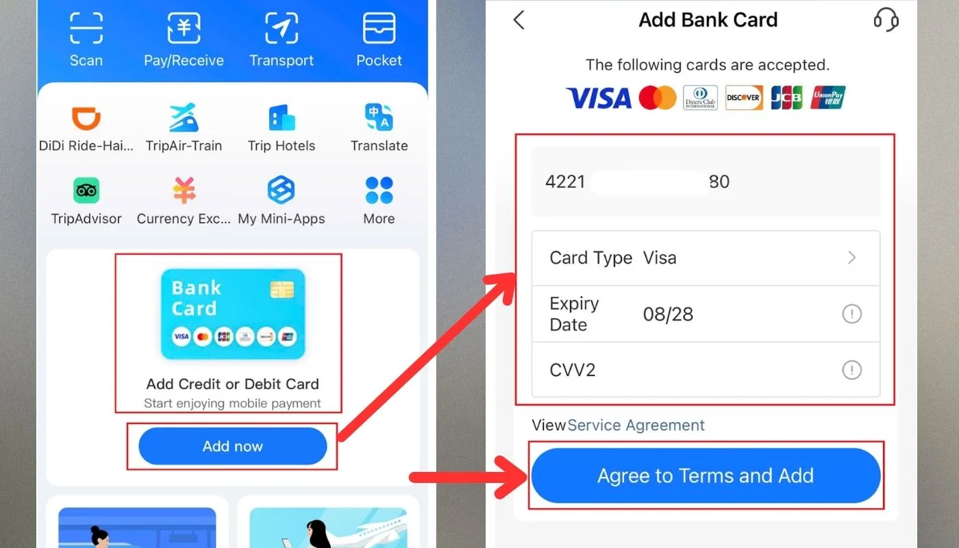 Cách thanh toán Alipay bước 4 - Liên kết thẻ visa Cách thanh toán Alipay bước 4 - Liên kết thẻ visa