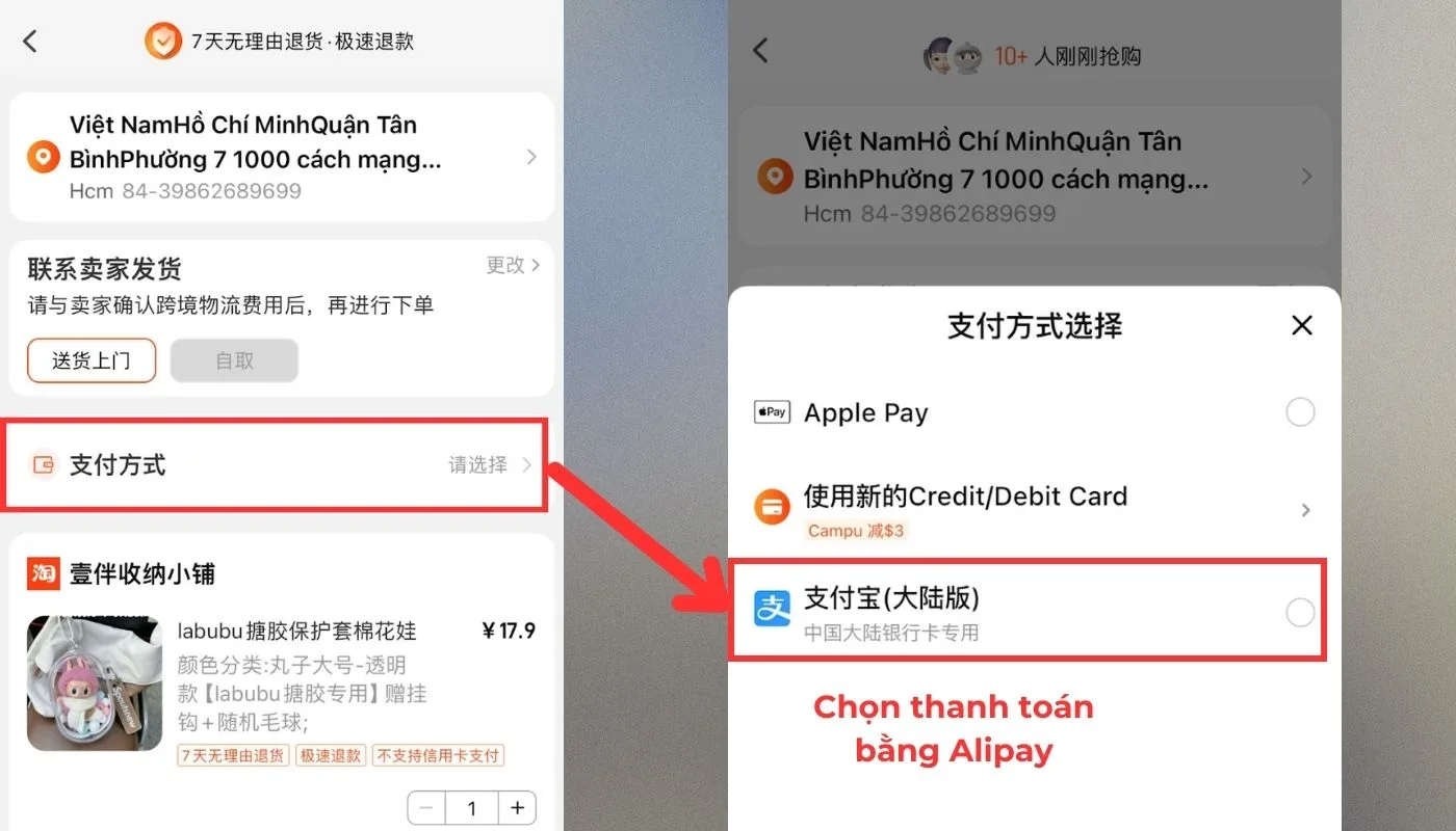 Cách thanh toán Alipay bước 6 - Chọn thanh toán Alipay Cách thanh toán Alipay bước 6 - Chọn thanh toán Alipay