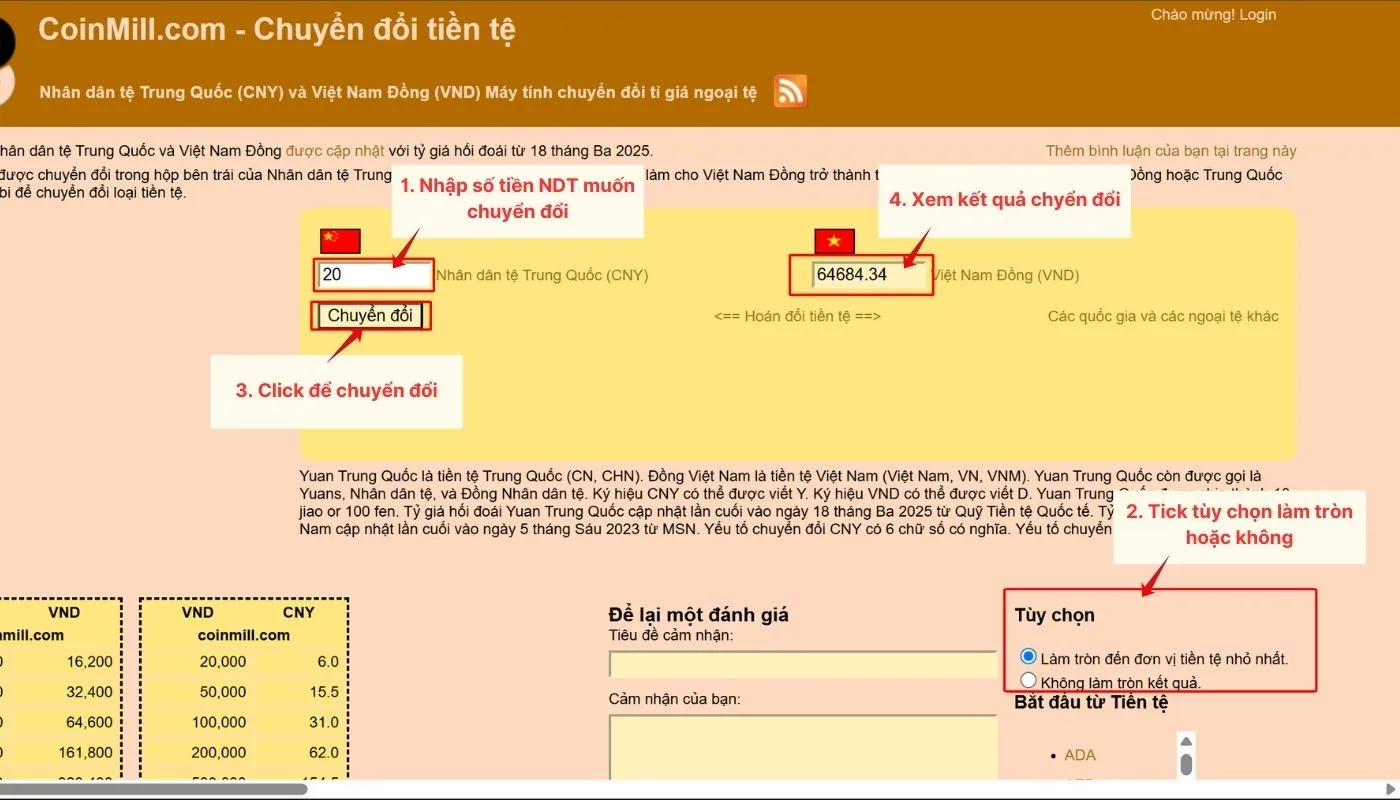 Bạn có thể thực hiện cách tính tiền trên Taobao ra tiền việt qua trang web CoinMill