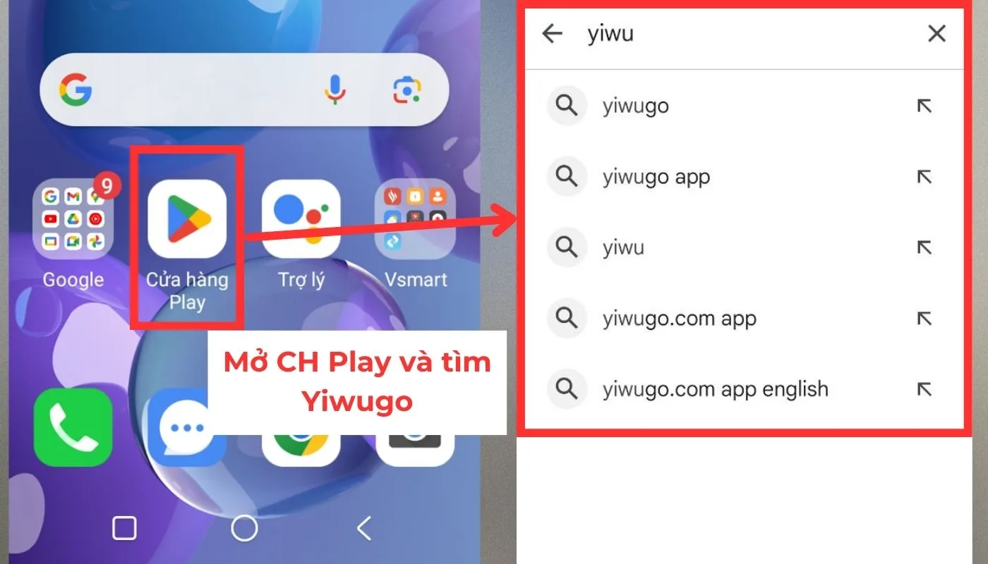 Mở và tìm app Yiguwo trên CHPlay Mở và tìm app Yiguwo trên CHPlay