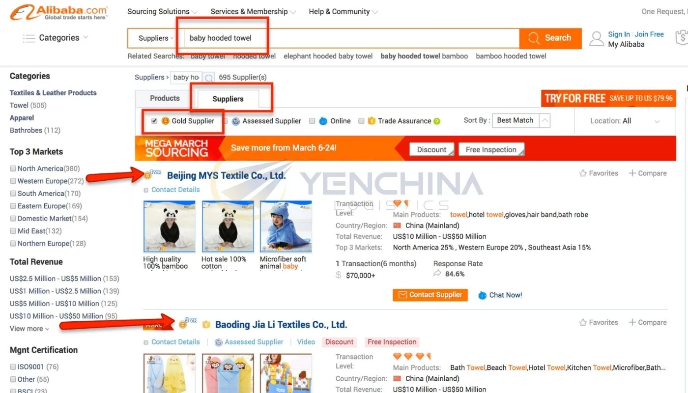 Giao diện nhà cung cấp có dấu chứng nhận trên Alibaba
