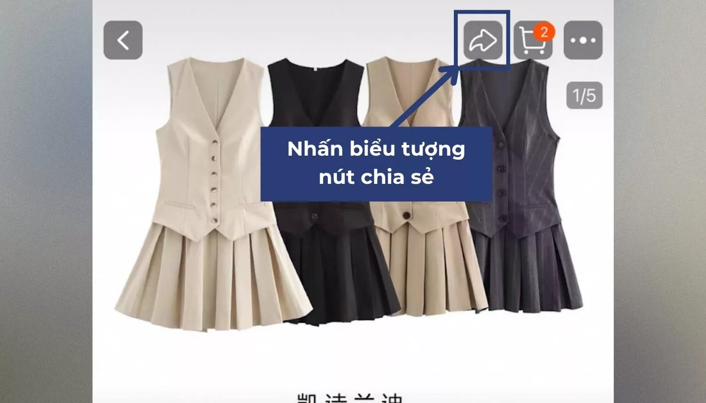 Nhấn chọn nút chia sẻ trên giao diện sản phẩm Taobao