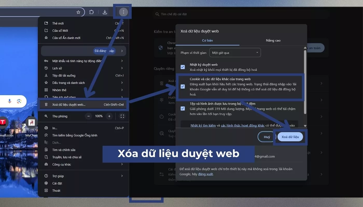 Xóa cache và cookie của trình duyệt website bạn đang dùng