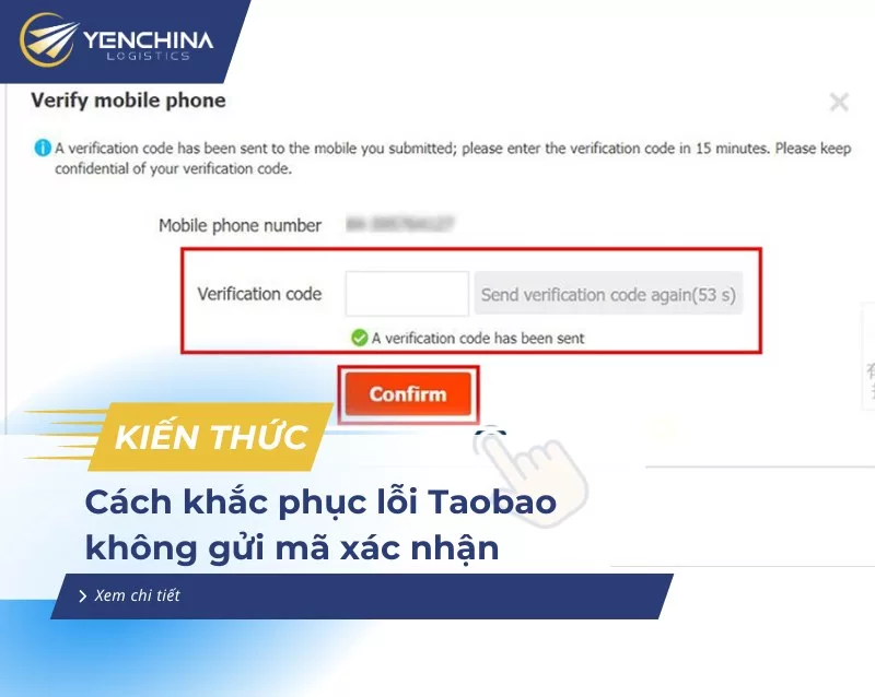 Taobao không gửi mã xác nhận