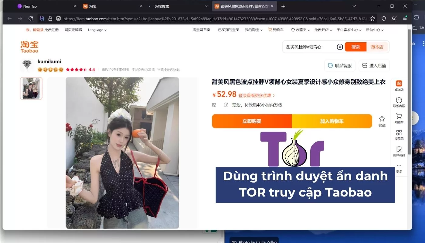 Truy cập mua sắm Taobao bằng trình duyệt web ẩn danh TOR