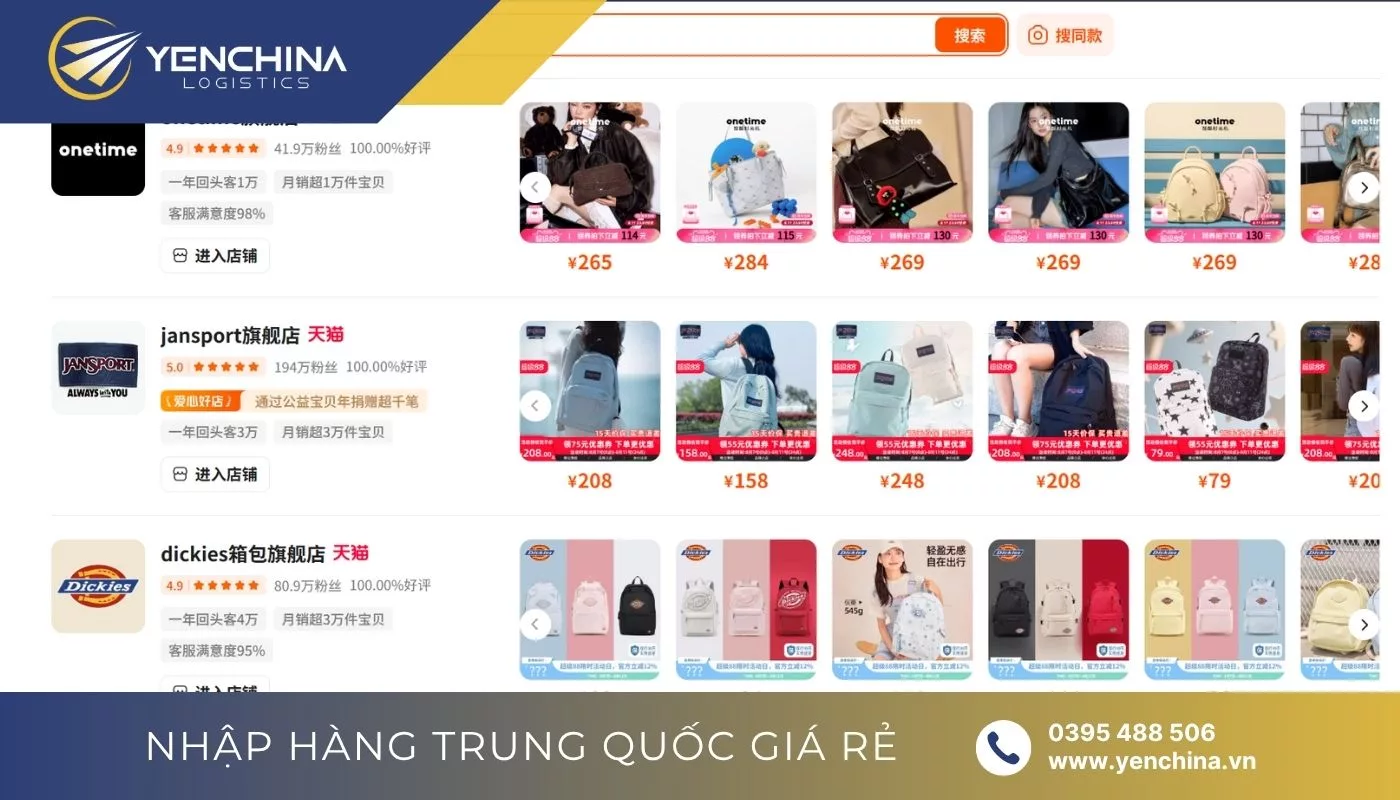Link đặt sỉ nguồn hàng balo Quảng Châu trên Tmall