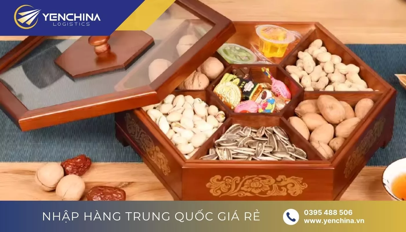 Khay đựng bánh kẹo Trung Quốc làm từ gỗ hình lục giác