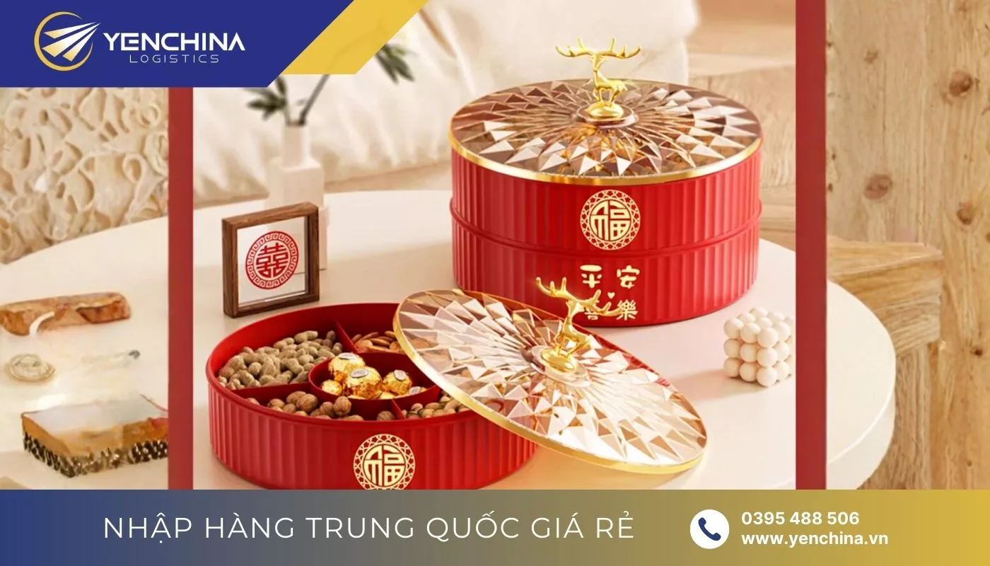 Khay đựng bánh kẹo Trung Quốc nhựa màu đỏ may mắn