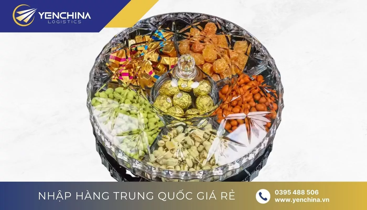 Hộp chất liệu thủy tinh hình tròn nội địa Trung đựng bánh kẹo