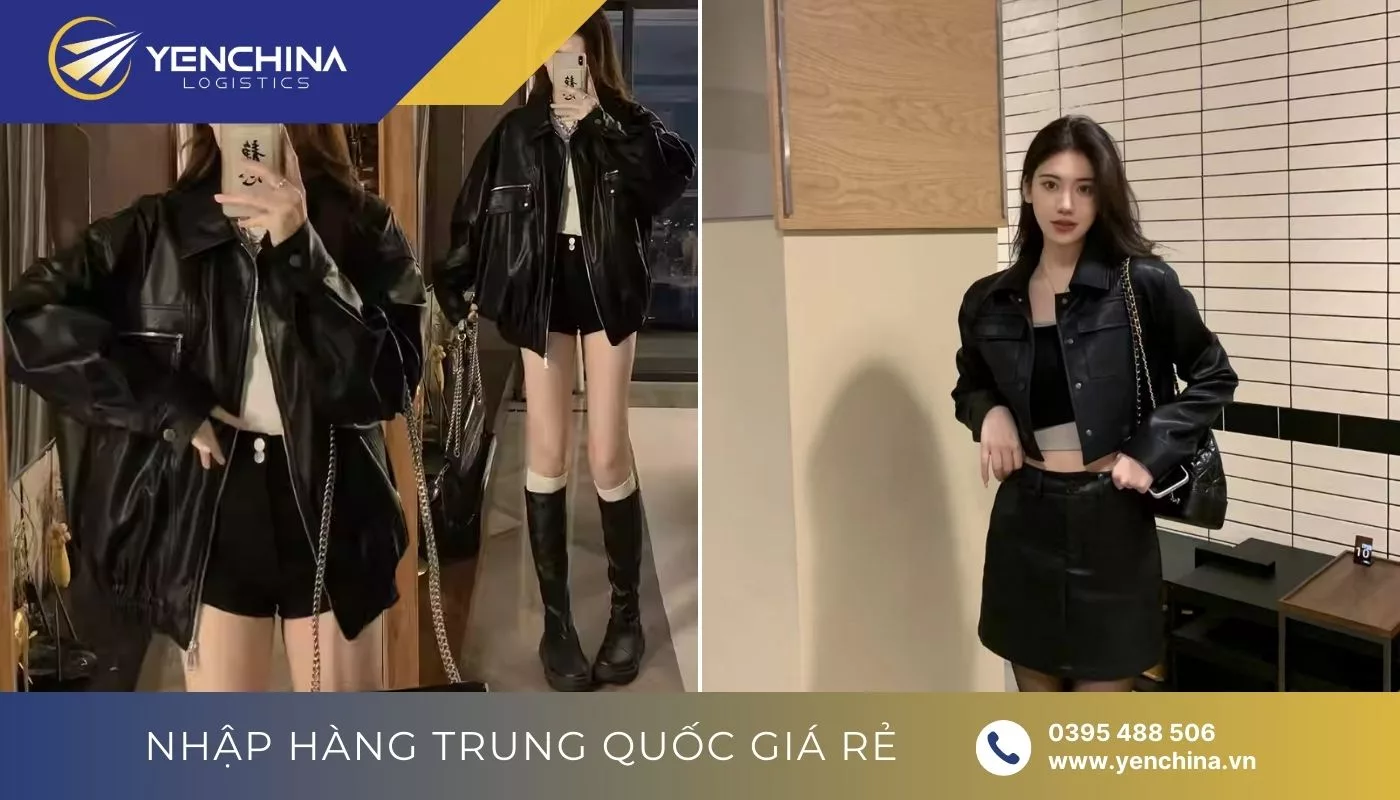 Áo khoác Quảng Châu chất liệu da