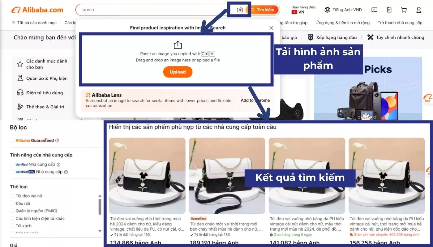 Cách tìm nhà cung cấp trên Alibaba bằng hình ảnh sản phẩm