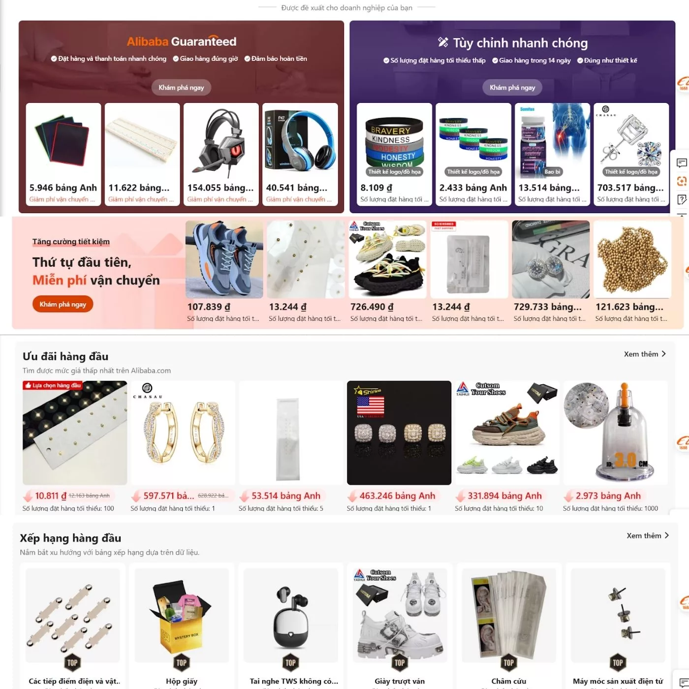 Dựa theo đề xuất của Alibaba để tìm supplier