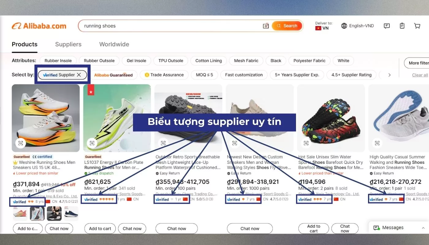 Cách tìm nhà cung cấp trên Alibaba uy tín qua biểu tượng Verifided supplier