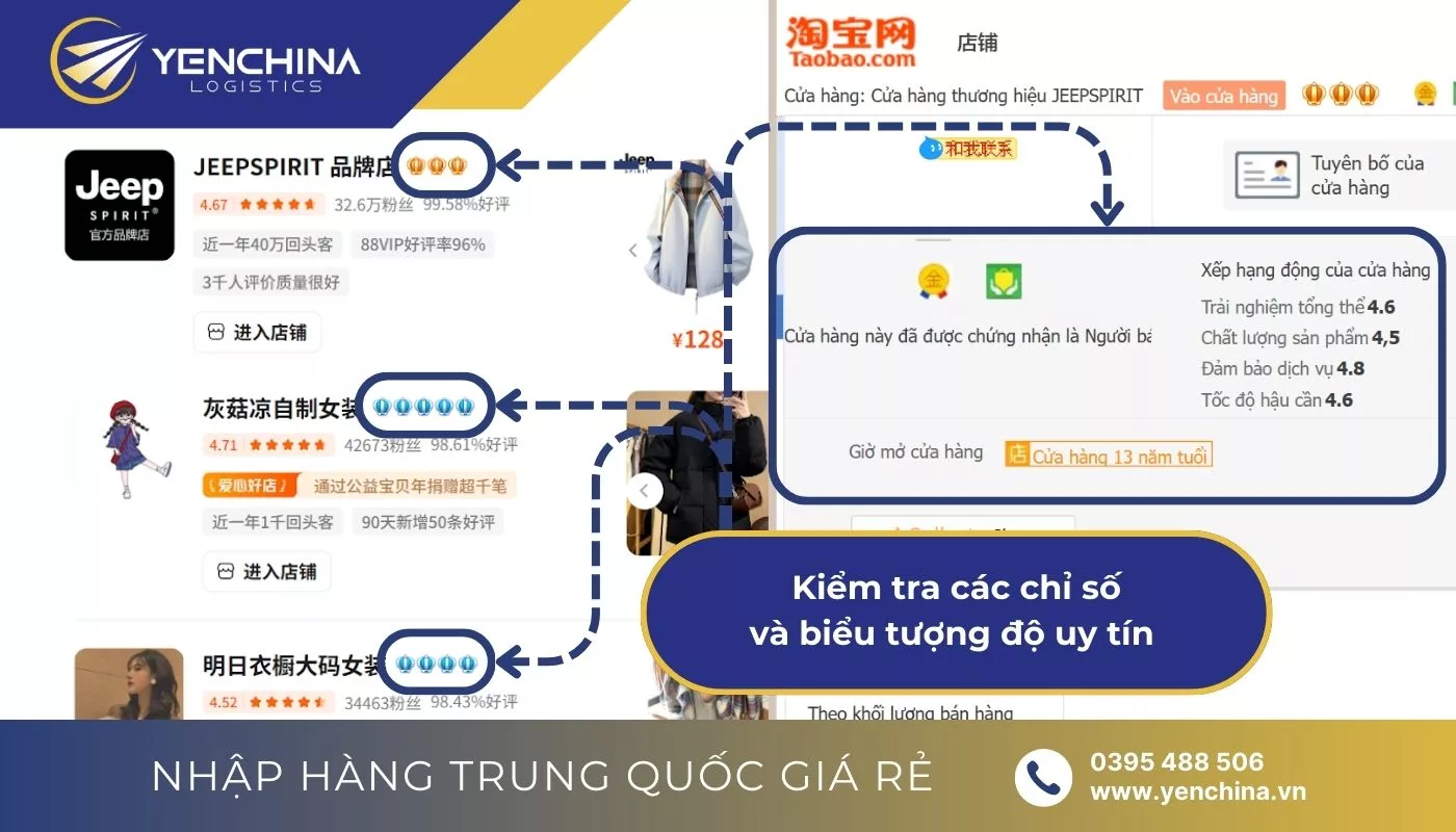 Follow cửa hàng trên Taobao có điểm đánh giá cao